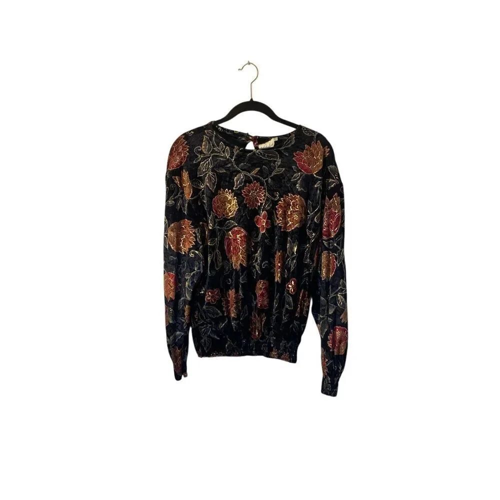 Valentine vintage, black and gold floral Gathered waist velvet top 8 whimsigoth